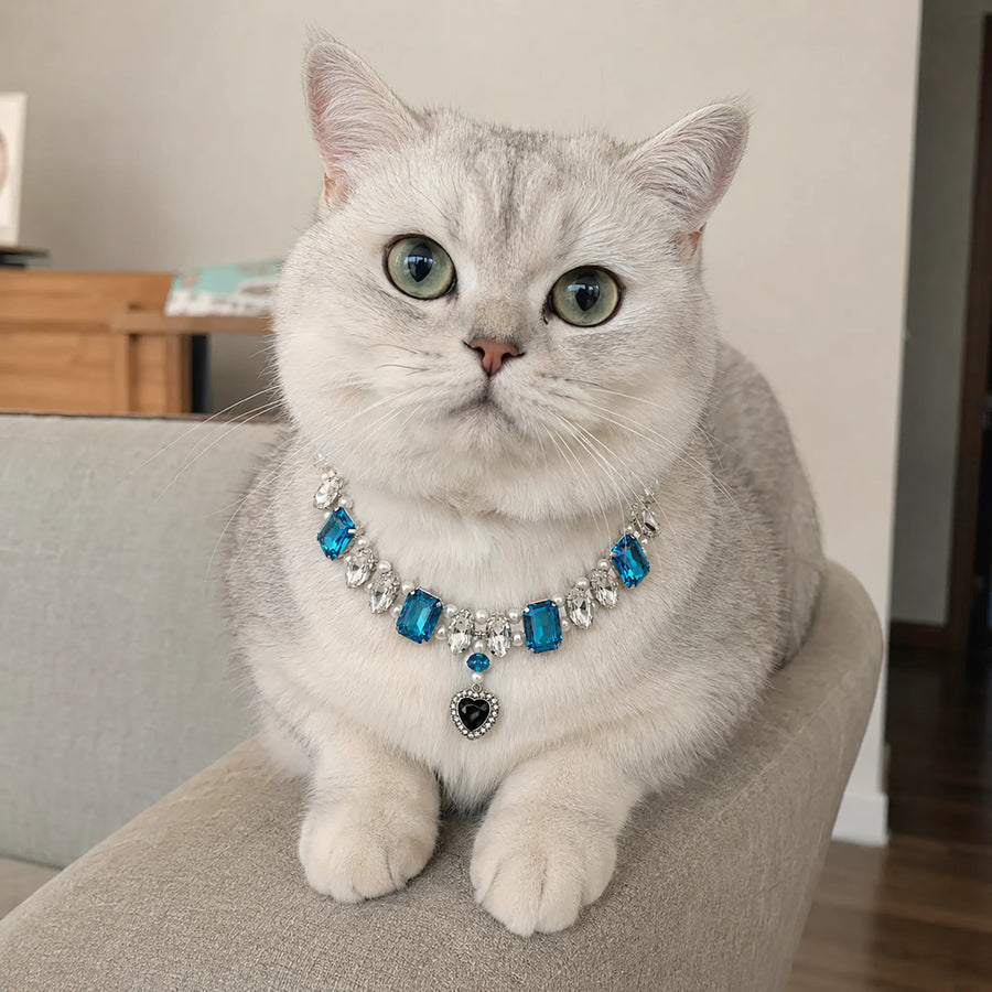 Vanderclix Faceted Drop Necklace Blue British Shorthair Window
