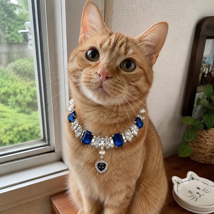 Vanderclix Faceted Drop Necklace Navy Orange Tabby Lifestyle