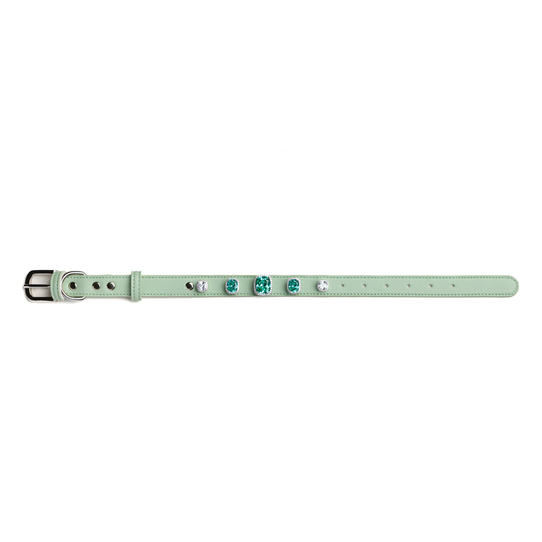 Vanderclix Gatsby Deco sage green dog collar with five crystal snap-on charms