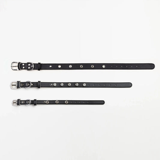 Three sizes of Vanderclix Obsidian black Signature Base Collar on white