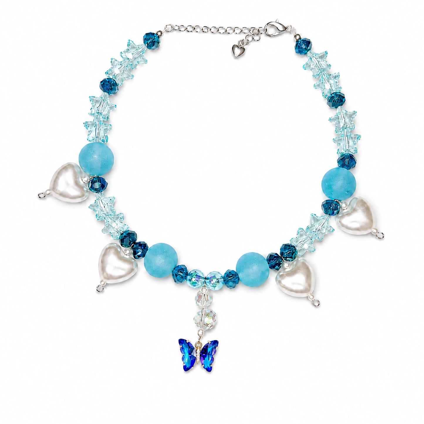 Vanderclix Blue Butterfly Pendant Necklace — enamel pet necklace, white background