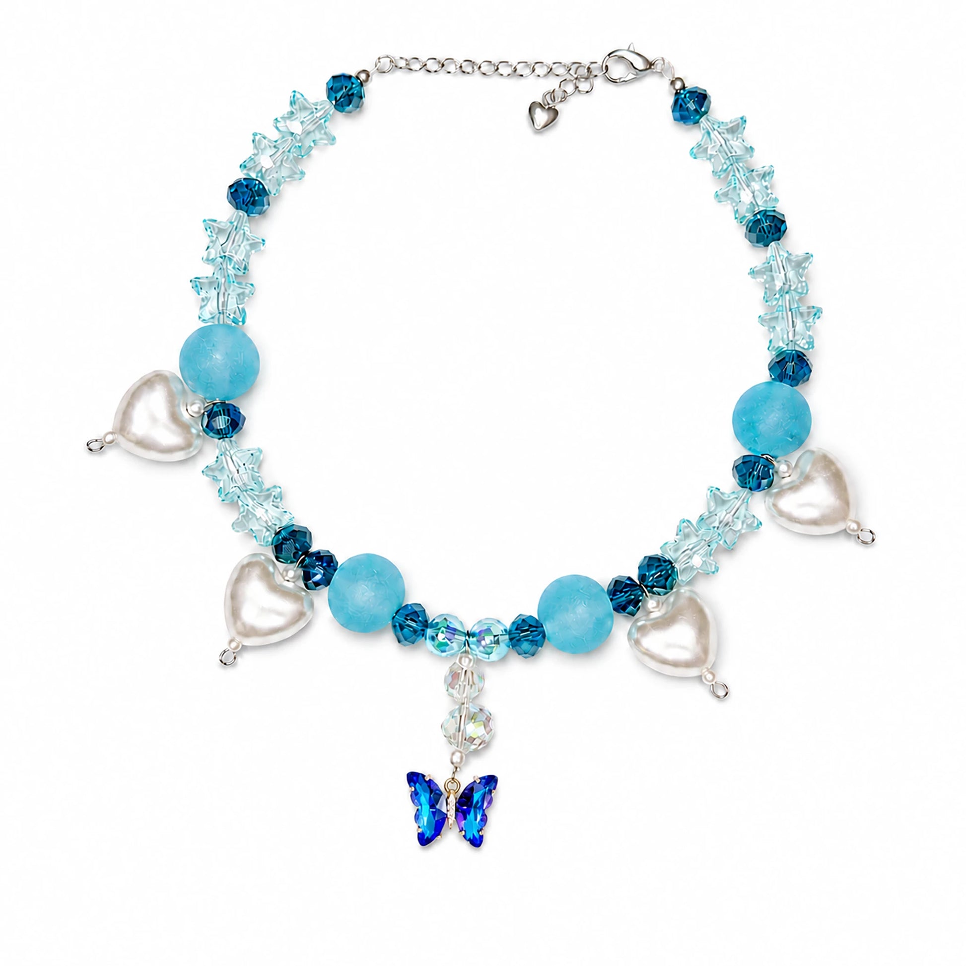 Vanderclix Blue Butterfly Pendant Necklace — enamel pet necklace, white background