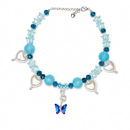 Vanderclix Blue Butterfly Pendant Necklace — enamel pet necklace, white background