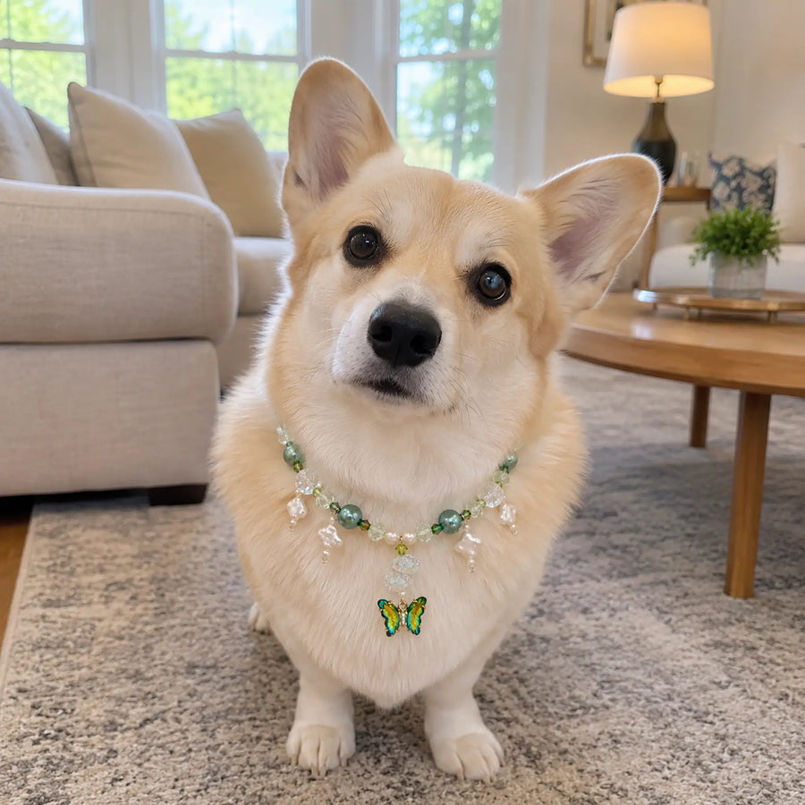 Vanderclix Butterfly Pendant Necklace Green Corgi Standing