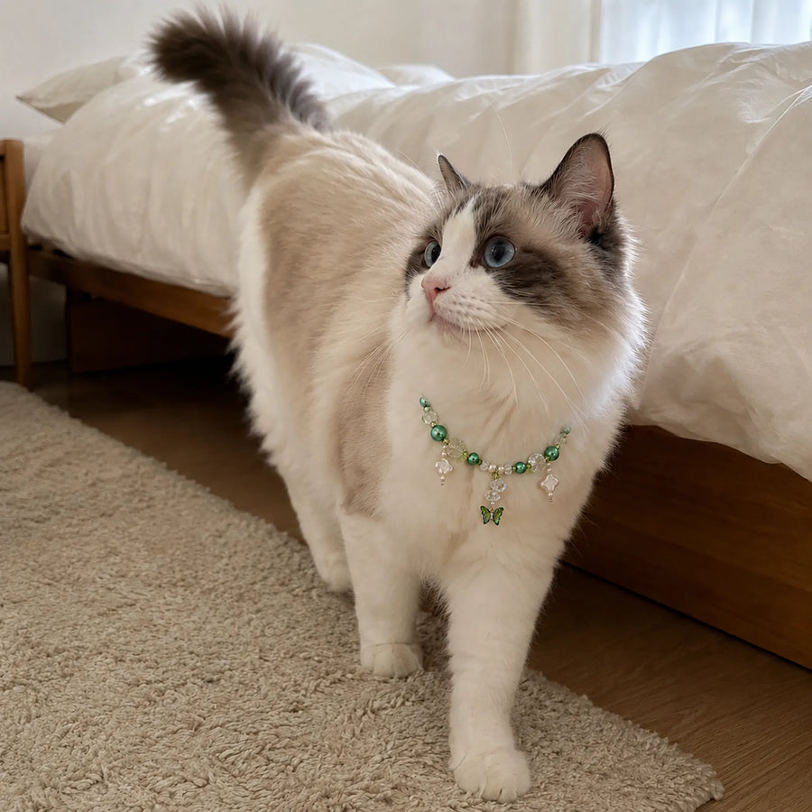 Vanderclix Butterfly Pendant Necklace Green Ragdoll Window