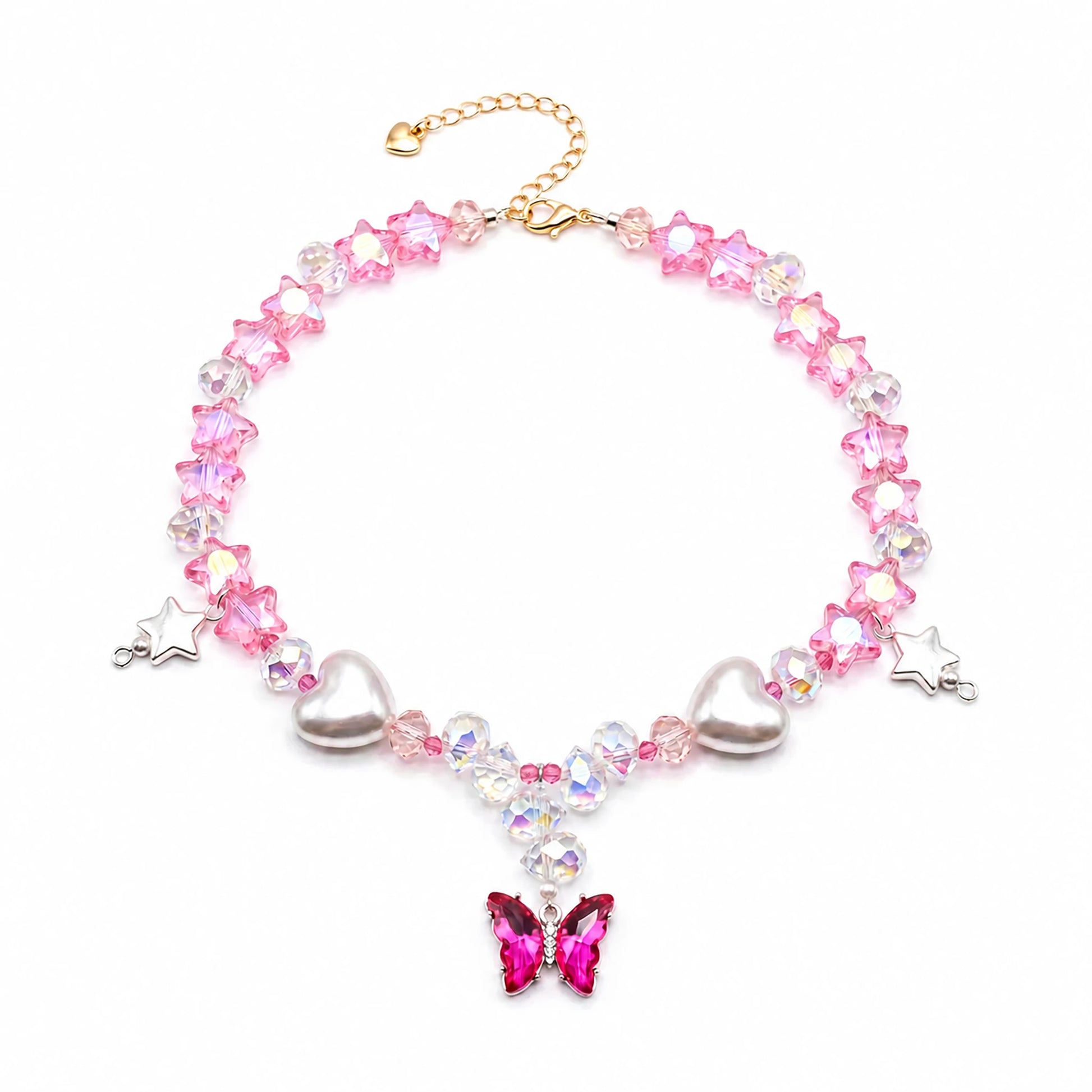 Vanderclix Pink Butterfly Pendant Necklace — enamel pet necklace, white background
