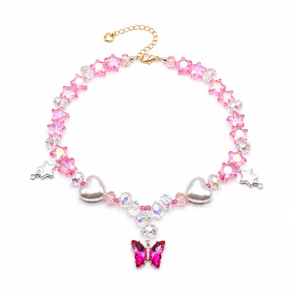 Vanderclix Pink Butterfly Pendant Necklace — enamel pet necklace, white background