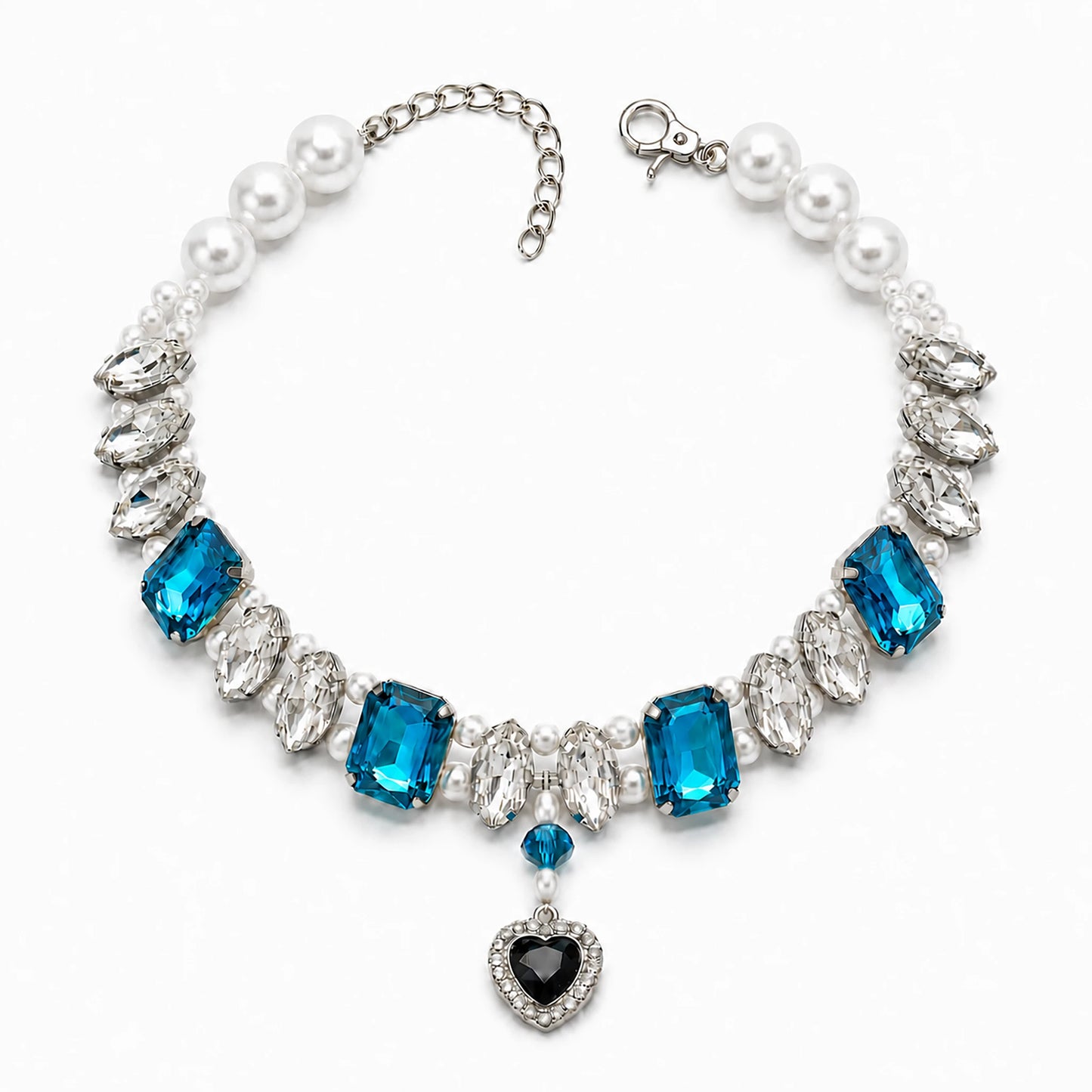 Vanderclix Blue Faceted Drop Necklace — crystal pendant pet necklace, white background