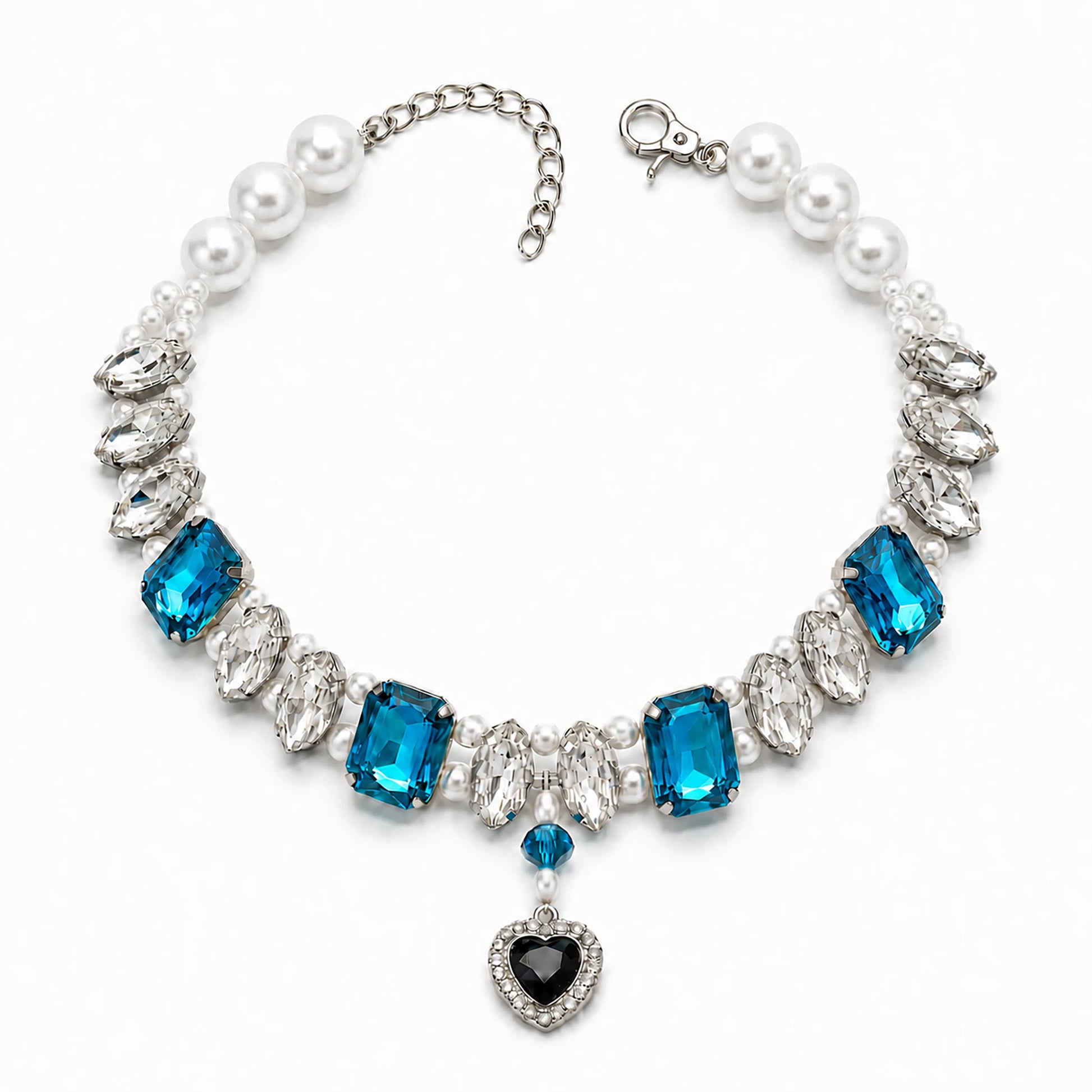 Vanderclix Blue Faceted Drop Necklace — crystal pendant pet necklace, white background