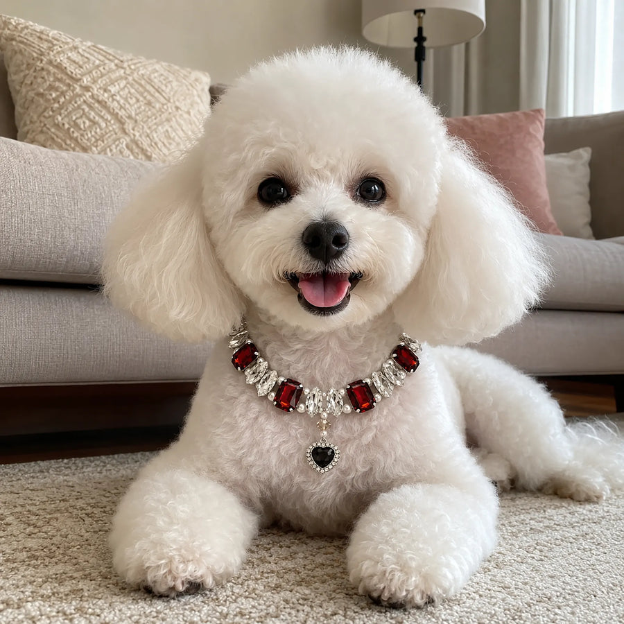 Vanderclix Faceted Drop Necklace Burgundy Toy Poodle Lying
