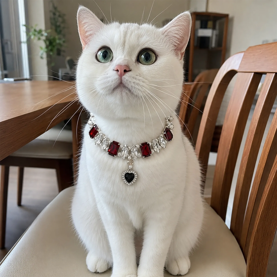 Vanderclix Faceted Drop Necklace Burgundy White Cat Closeup