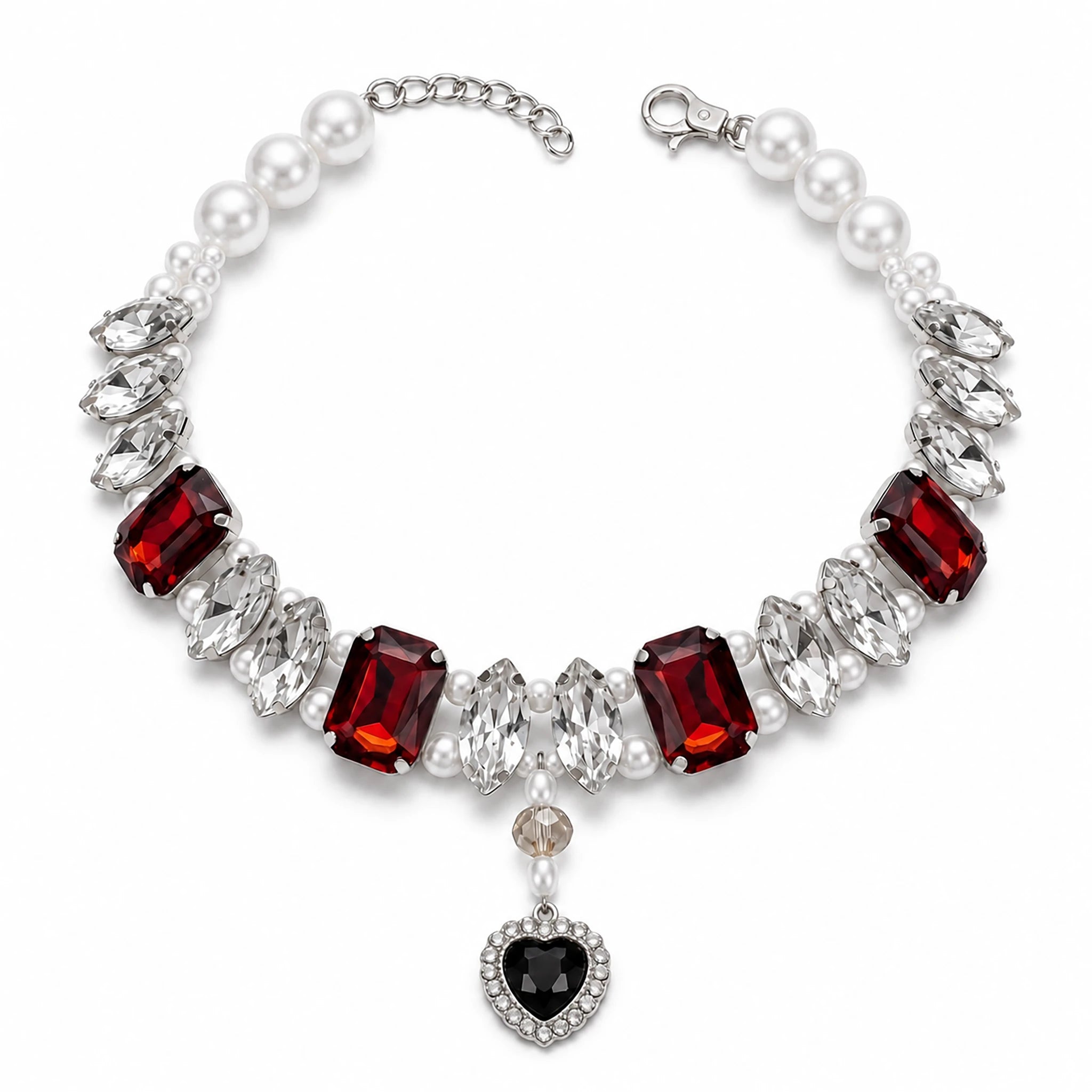 Vanderclix Burgundy Faceted Drop Necklace — crystal pendant pet necklace, white background