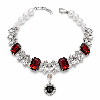 Vanderclix Burgundy Faceted Drop Necklace — crystal pendant pet necklace, white background