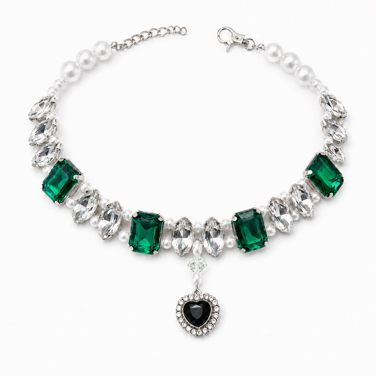 Vanderclix Green Faceted Drop Necklace — crystal pendant pet necklace, white background
