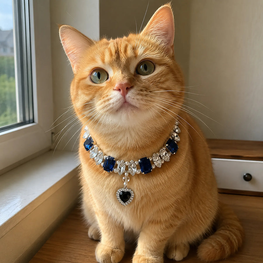 Vanderclix Faceted Drop Necklace Navy Orange Tabby Closeup