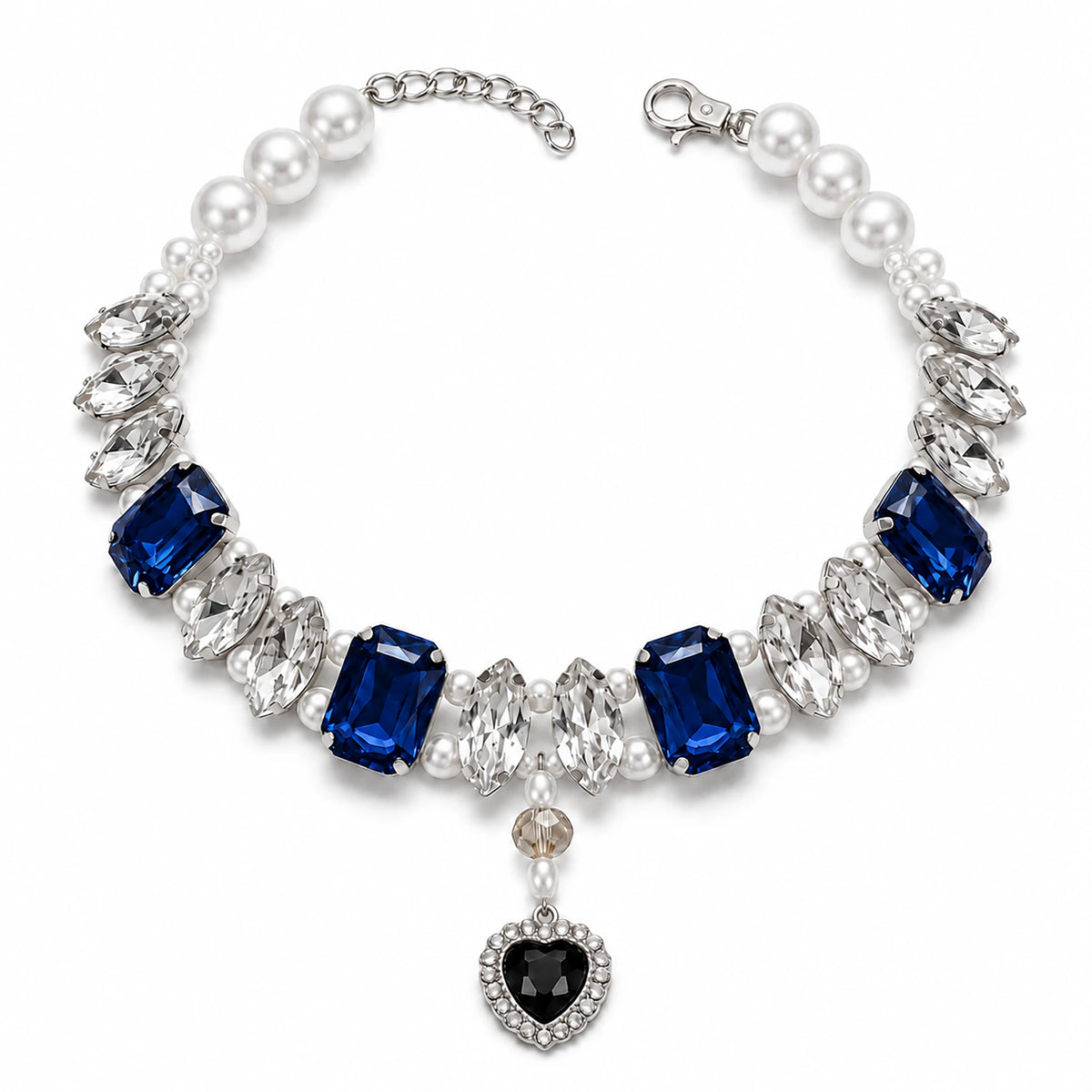Vanderclix Navy Faceted Drop Necklace — crystal pendant pet necklace, white background