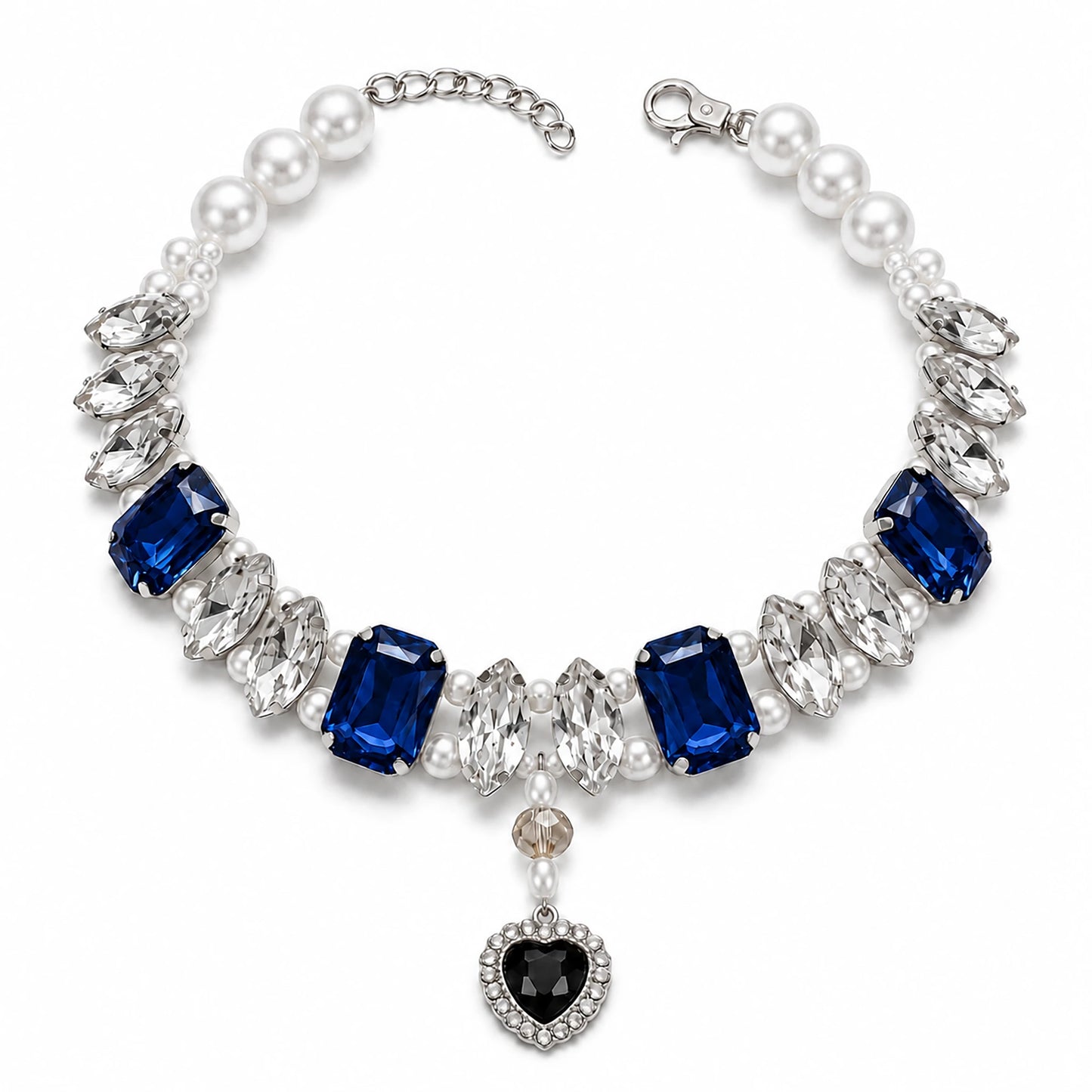 Vanderclix Navy Faceted Drop Necklace — crystal pendant pet necklace, white background