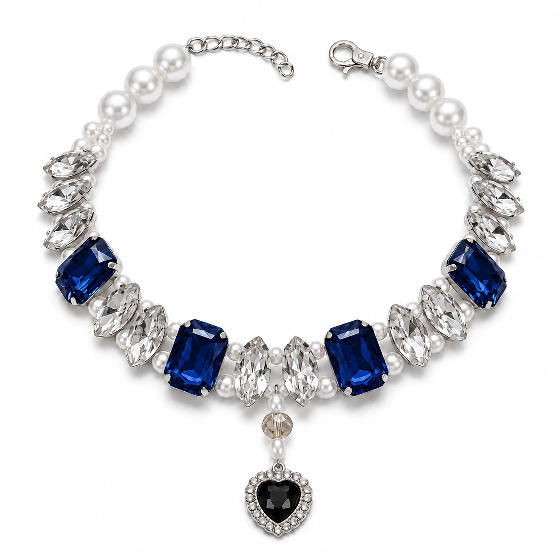 Vanderclix Navy Faceted Drop Necklace — crystal pendant pet necklace, white background