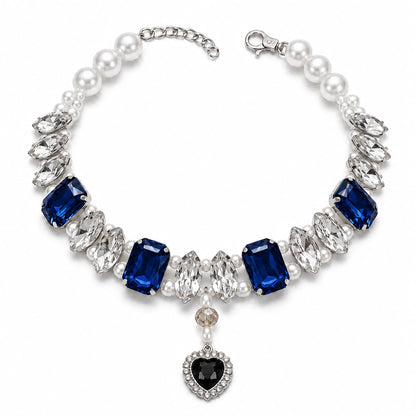 Vanderclix Navy Faceted Drop Necklace — crystal pendant pet necklace, white background
