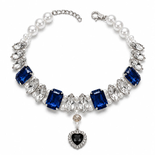 Vanderclix Navy Faceted Drop Necklace — crystal pendant pet necklace, white background