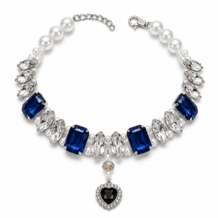 Vanderclix Navy Faceted Drop Necklace — crystal pendant pet necklace, white background