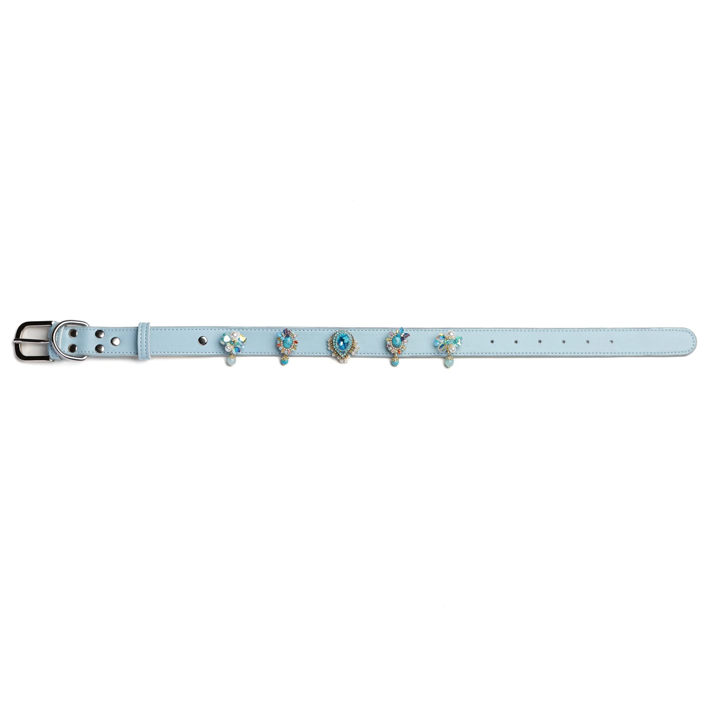  Vanderclix designer pet collar in Tidal blue – snap-on charm jewelry for dogs and cats