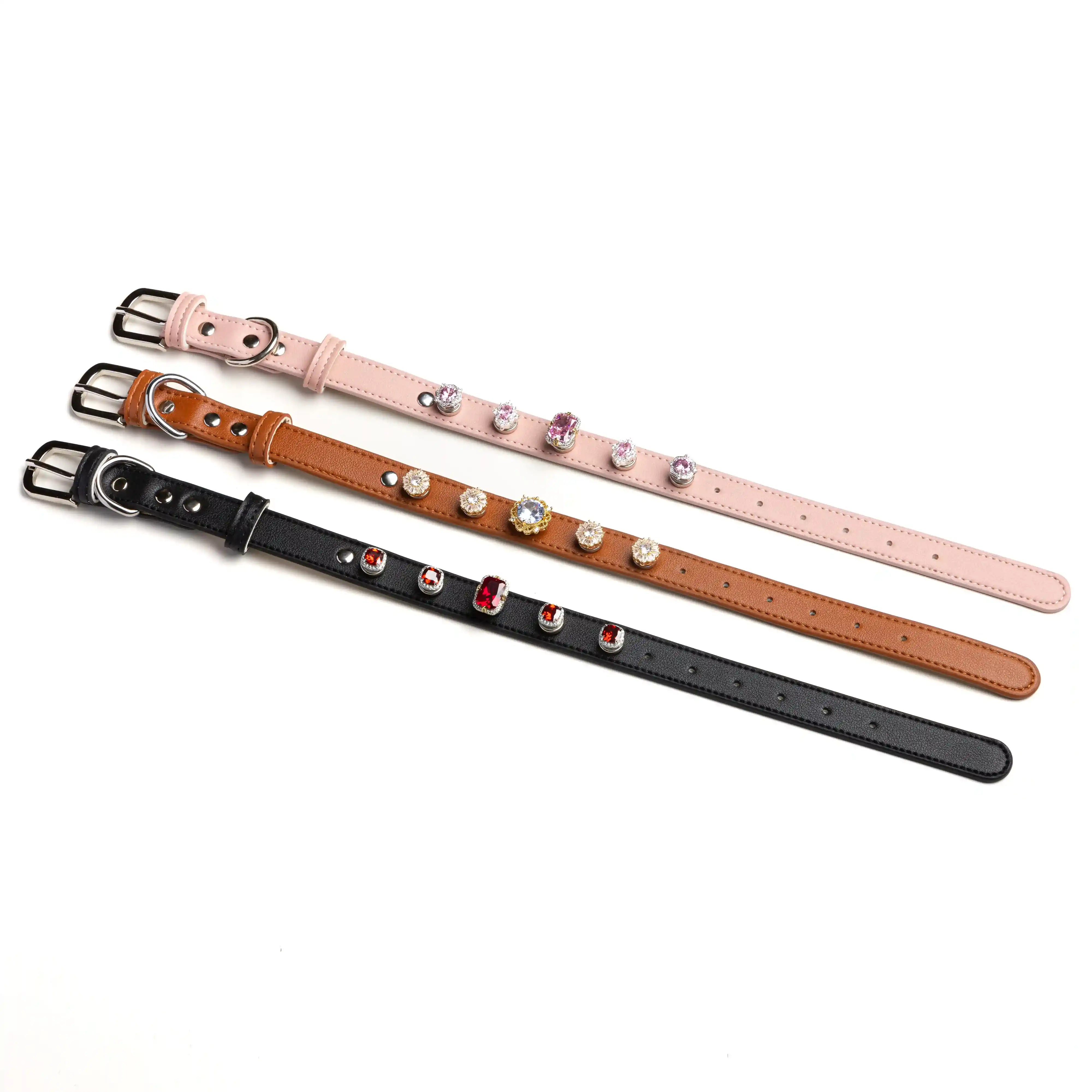 Vanderclix Sakura and Saddle collar set with pink and warm-tone snap-on charms