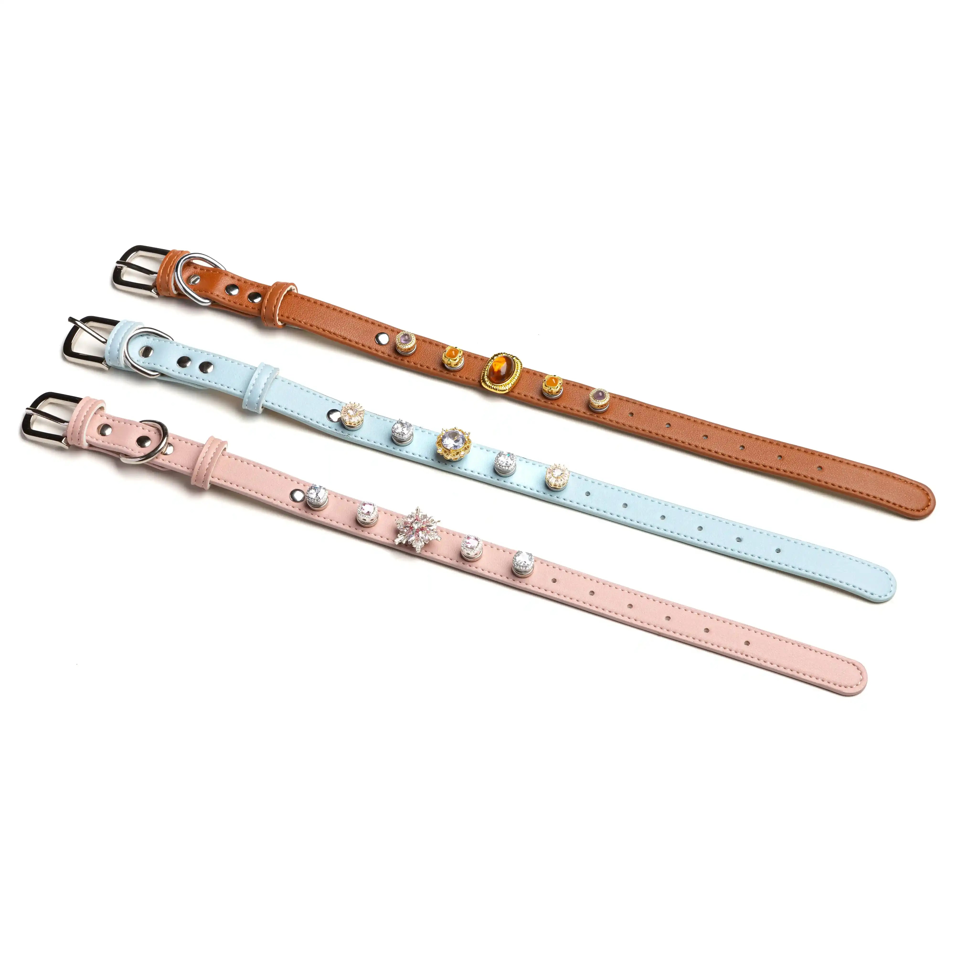 Vanderclix Saddle, Tidal and Sakura collar set with warm crystal snap-on charms